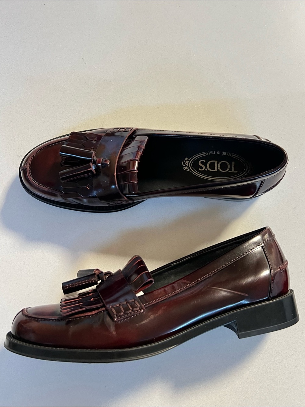 Tod's Tasseled Burgundy Loafers Size 37.5